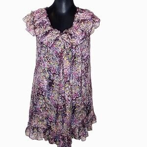 CUMAR Floral Chiffon Sleeveless Ruffle Dress - F (One Size Fits All)